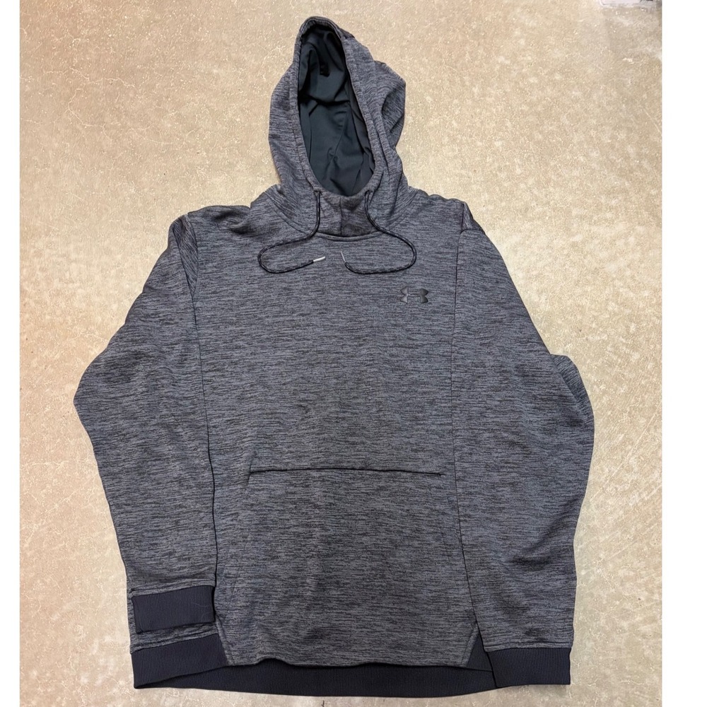 Under Armour ColdGear Mens XL Gray Heathered Space Dye Fleece Hoodie Sweatshirt
